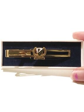 Vintage Swedish Tie Clip Karlstad Sweden Gold Tone Green White Crest Soccer Men